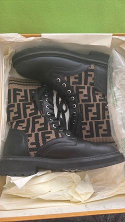 Fendi FF Rockoko Biker Boots Black Tobacco Size 38 8T6780 w/ Original Box