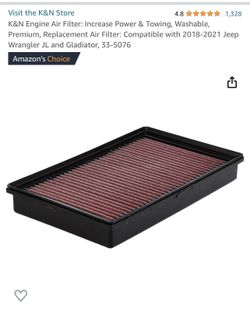 K&an Air Filter JEEP Wrangler Or Gladiator