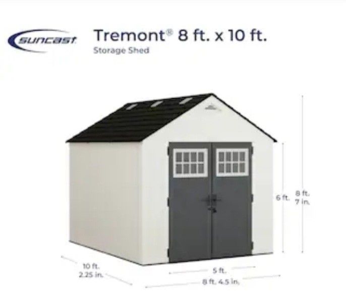 SUNCAST TRENONT STORAGE SHED GABLE RESIN.....8 ft x 10 ft.....NEW IN THE BOX.....$ 700

