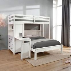 White Twin Loft Bed w/ Full Bed Frame 