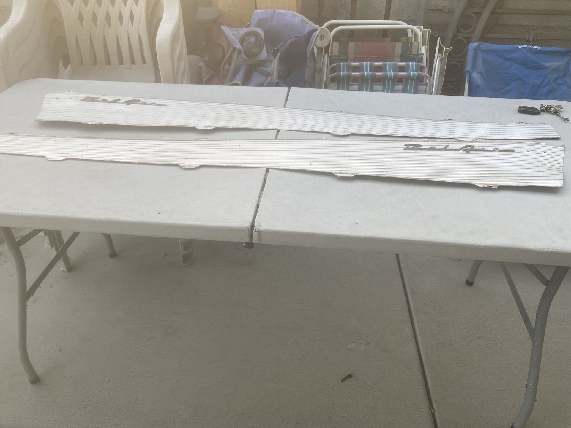 1957 CHEVY BEL AIR 4 DOOR 1/4 PANEL MOLDINGS ORIGINAL MAKE ME A FAIR OFFER $