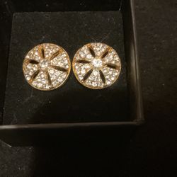 Goldtone Diamond Stud Earrings,by Lc