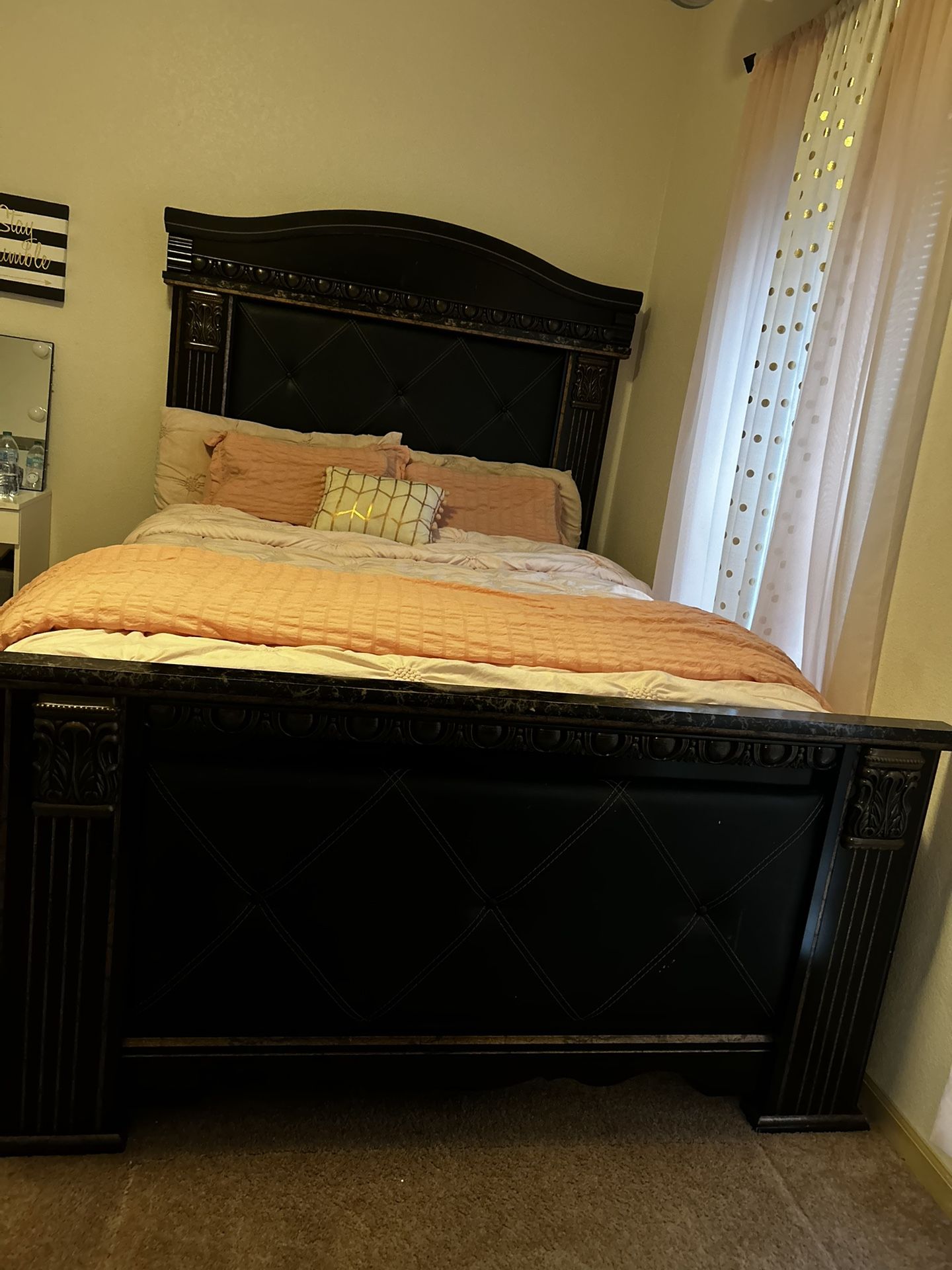 Ashley Marble Queen Bed, Dresser & Mirror