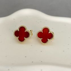 VCA Red Stone Stud Earrings 