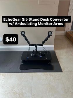 EchoGear Brand Sit-Stand Desk Converter with 2 Articulating Monitor Arm (Pickup Today)