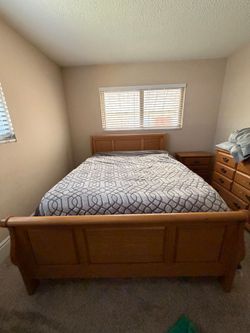 Queen Sleigh Bed Frame in Oak