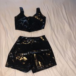 Latex 2 pc crop top set.