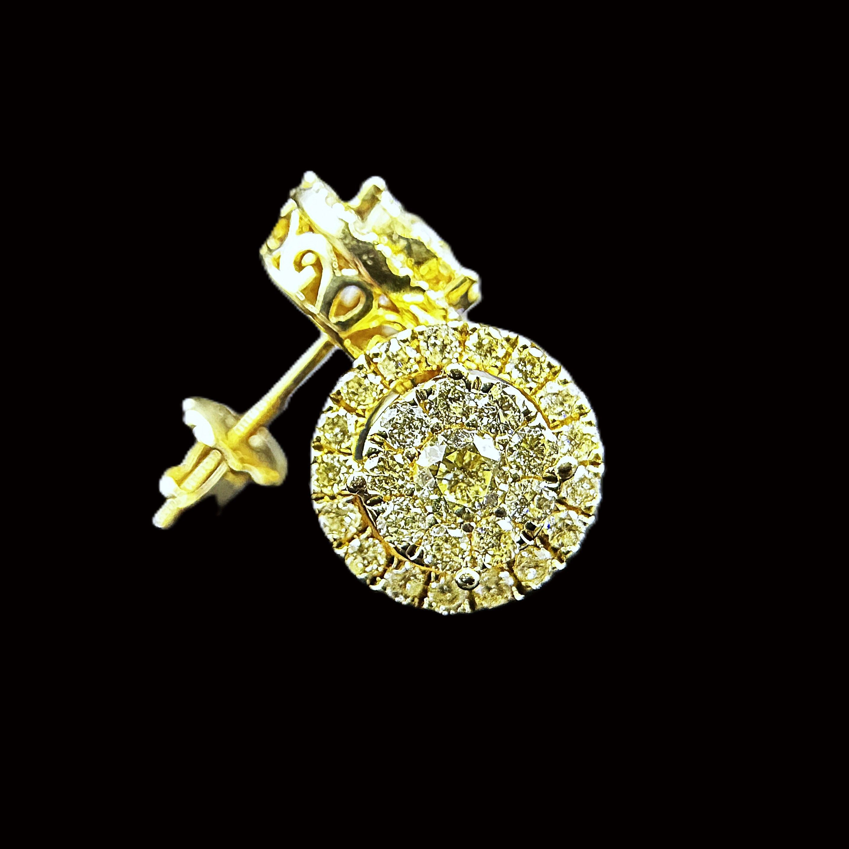10K Yellow Gold Cluster Halo Diamond Earrings 