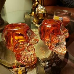 Crystal skull candle holder