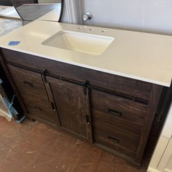 Brindley 48 in. Single Sink Freestanding Dark Walnut Bath Vanity with White Engineered Stone Top