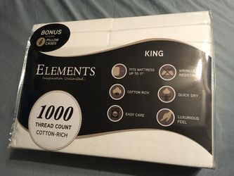 Elements 1000 Thread count *KING size *6 piece bed set, retail $220
