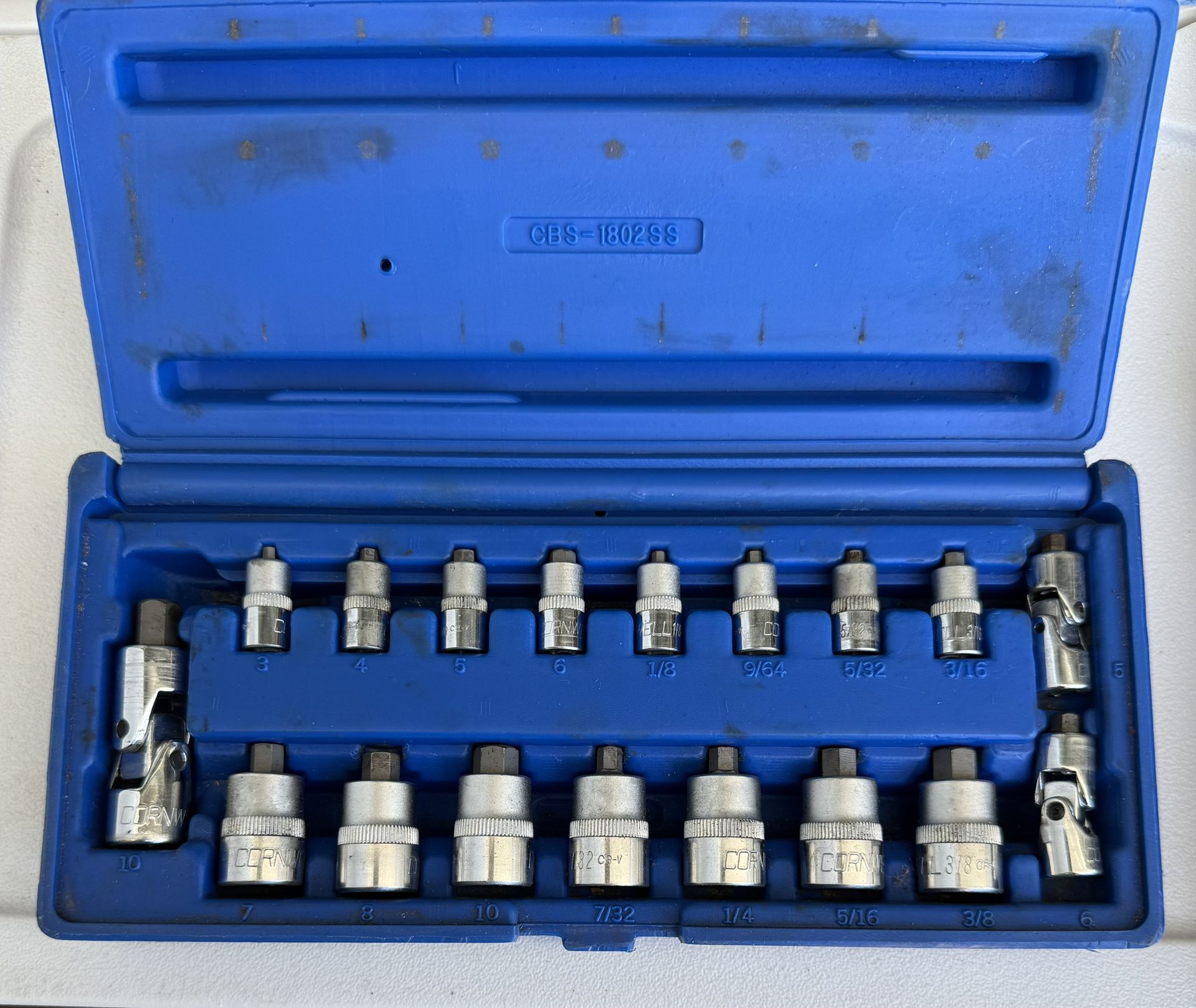 Cornwell CBS1802SS - 18 Piece 1/4" & 3/8" Drive Universal SAE & Metric Stubby Hex Bit Socket Set