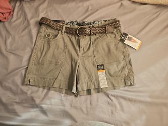 Women's Khaki Shorts with Braided Belt, Size 12