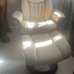 "Cream Swivel Recliner Chair w/Ottoman Leather Look"