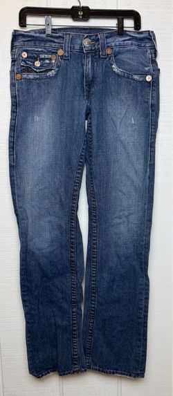 True Religion Ricky Straight Jeans Mens 30x32 Blue Flap Pocket USA Denim