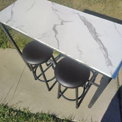 2 Seater Table- Lamerge 39.3'' Bar Table Set of 2,Faux Marble Table Top,PU Leather Stools,3 Piece Pub Height Table Set,Dining Table Set,for Kitchen,Li
