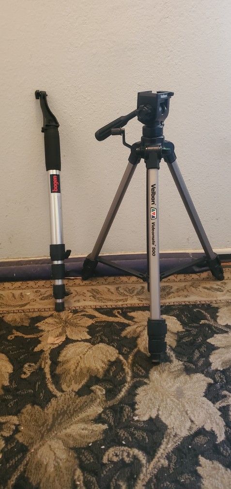 Tripod +, Velbon Videomate 500 Video-Photo Tripod w/Level, + Unipod Holder ( 2 Pc Lot ) Like New • Available