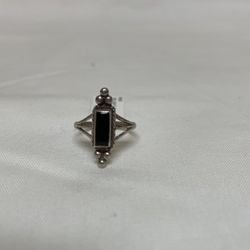 .925 Silver Size 7-1/2” Rectangle Black Onyx Stone Ring 