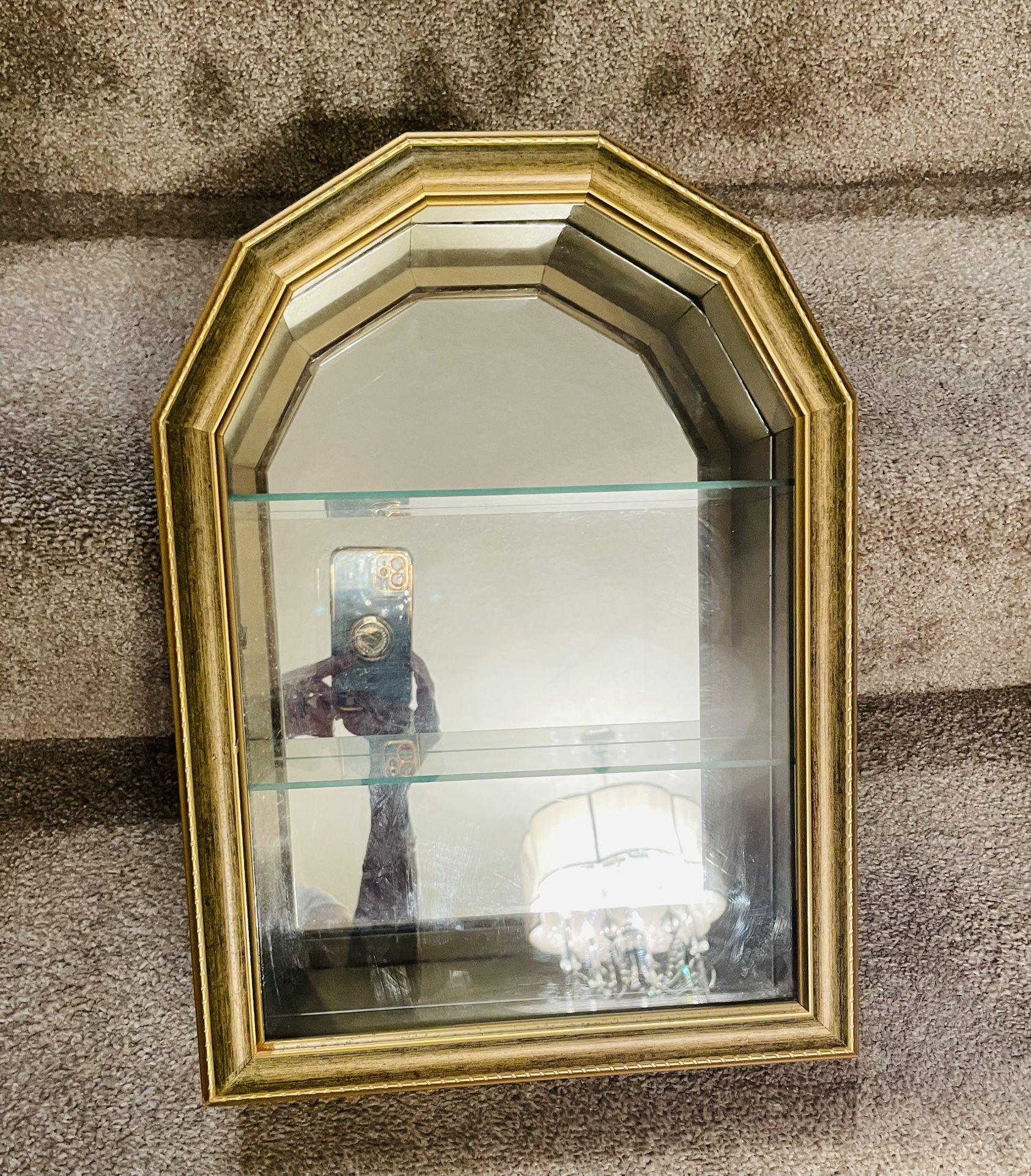 Vintage Stunning Arched Curio Cabinet With Mirrored Back