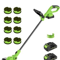 SUNCHERS 12-inch 20V Cordless String Trimmer with Charger, 2 X 2.0Ah Battery Powered Grass Mover with Auto Line Feed, 2 in 1 Lawn Edger with 8 Pcs Gra