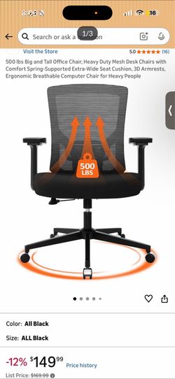 500Ibs Big and Tall Office Chair, Heavy Duty Mesh Desk Chairs with Comfort Spring-Supported Extra-Wide Seat Cushion, 3D Armrests, Ergonomic Breathable