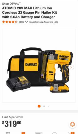 DEWALT ATOMIC 20V Cordless 23 Gauge Pin Nailer Kit