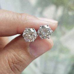 NEW! 2CTW. Round Brilliant, Certified Moissanite Diamond Stud Earrings, Please See Details 🌹