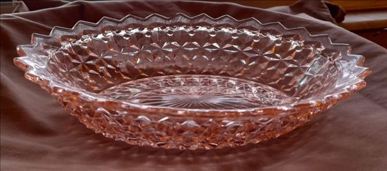 Vintage pink depression glass oval bowl.