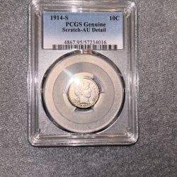 1914-S Barber Dime Au Details PCGS CERTIFIED 