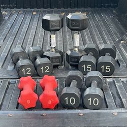SET OF RUBBER DUMBBELLS  (PAIRS OF)  :  8s  10s  12s  15s  20s  