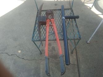Pick needs handle $ 20, 24" bolt cutter $ 30, security baton $25