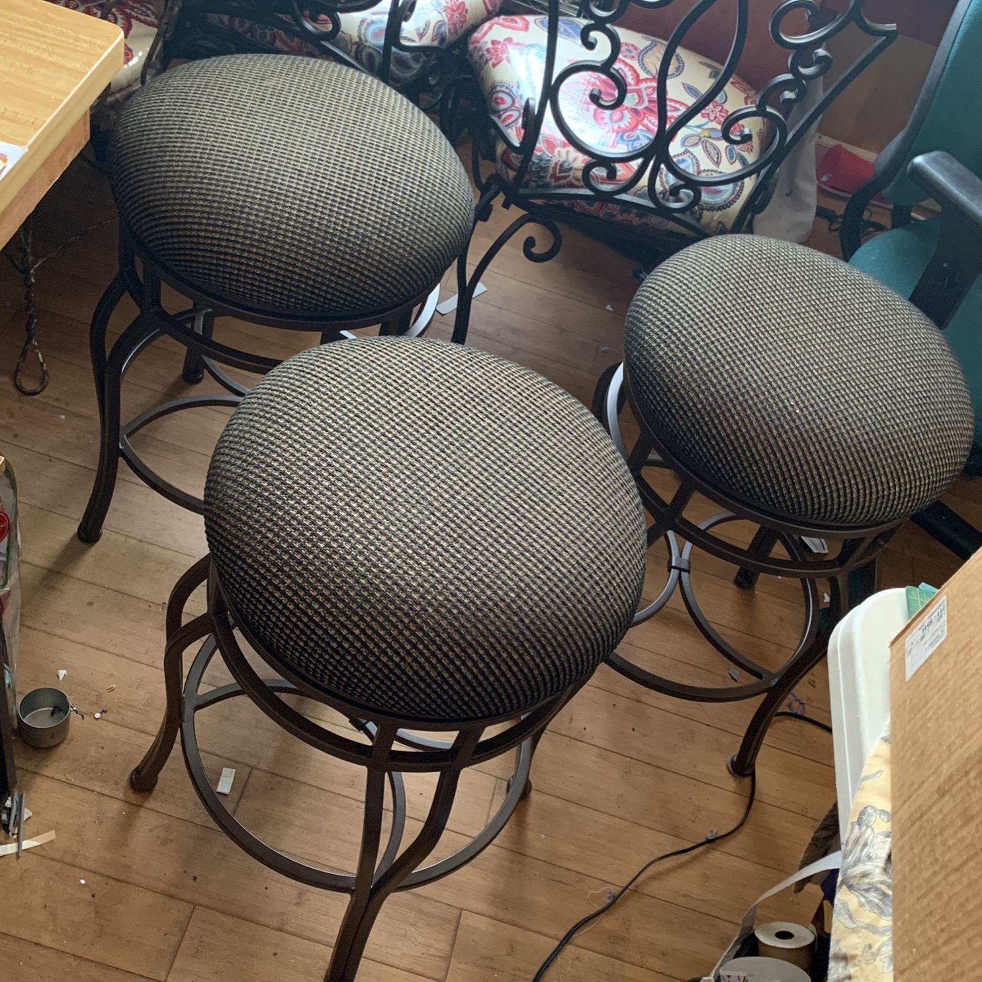 Set Of Three Metal Swivel Stools 