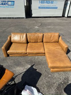 Burrow Brand Nomad Leather 4-Seat Corner Sectional with Ottoman