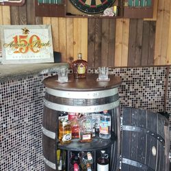 Whiskey Barrel Bar / Cabinet/ Shelf/ Storage