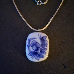 Asian Inspired Blue And White Butterfly And Floral Design