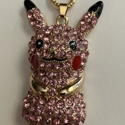 Betsey Johnson Large Crystal Rhinestone PIKACHU Pendant 28" Chain Necklace - Anime Jewelry