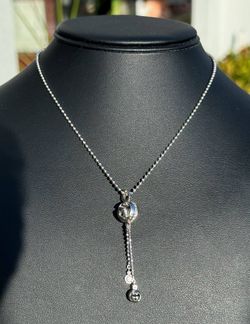 Gucci 18k white solid gold ball necklace chain w GG ball natural diamond 0.25CTW pendant 16” 1.50” 14.00g
