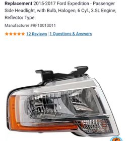 2015-2017 Ford Expedition - Passenger Side Headlight, with Bulb, Halogen, 6 Cyl., 3.5L Engine, Reflector Type