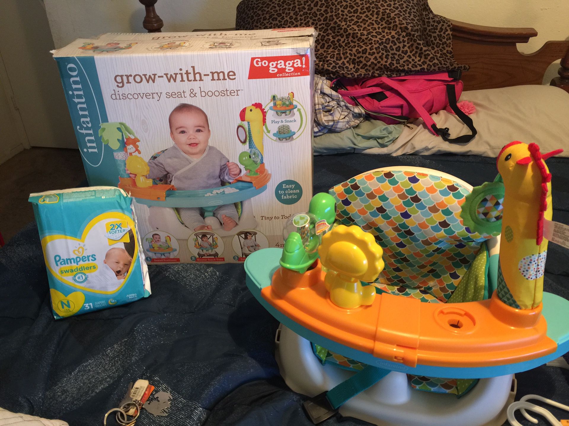 Grow with me seat and booster and newborn diapers