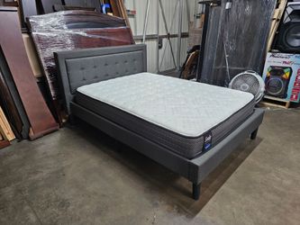 Full bed Gray Upholstered Bed Frame