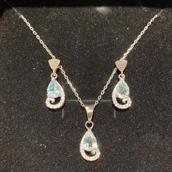 Natural Aquamarine Jewelry Set 925