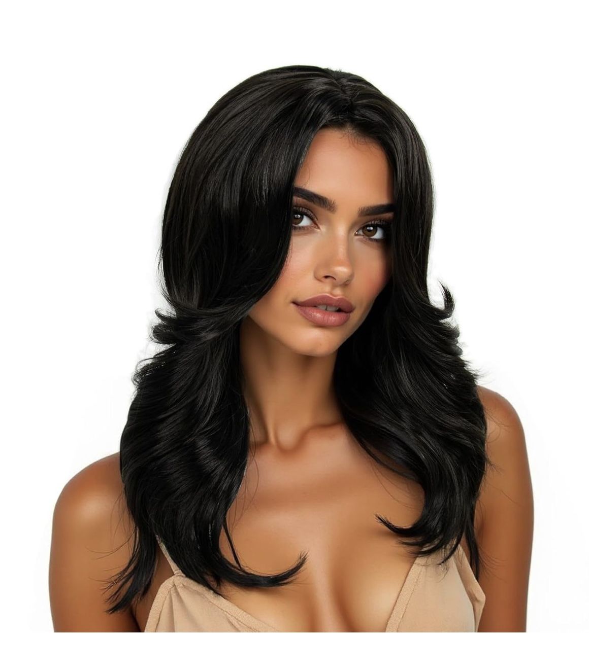Black Wig Long Layered Synthetic Hair Wigs for Women with Bang for Daily Party Use