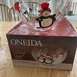 Oneida Hand Painted Glass Christmas Bowl 