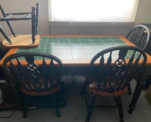 Green tile dining table and chairs