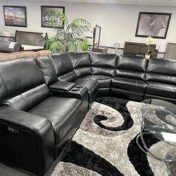 Black Leather Over Size Sofa Sectional 2x Power Recliners 