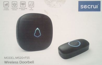 SECRUI M520+F55 Wireless Doorbell Waterproof 1000ft Range 58 Chimes LED (Black)