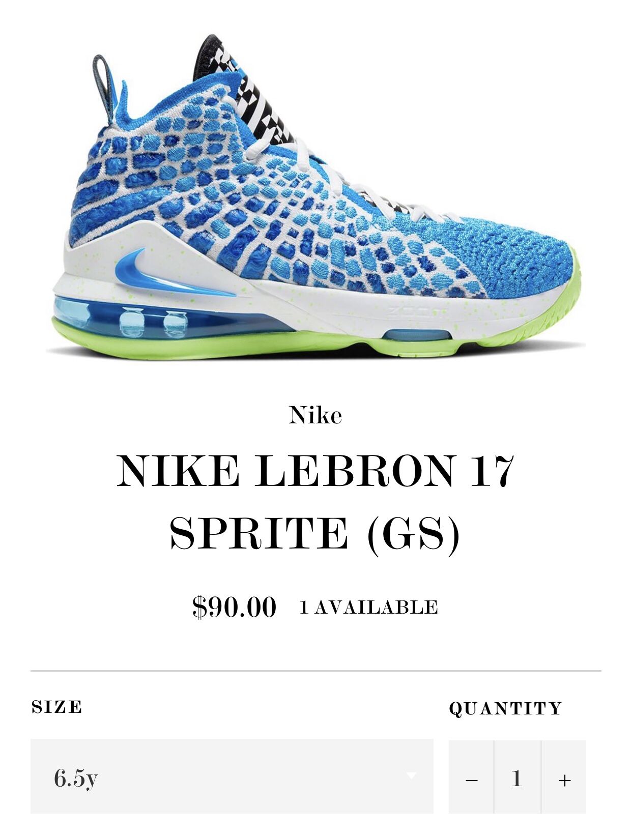 Nike Lebron 17 Sprite 6.5 (GS) DS - pearsons-glass.co.uk