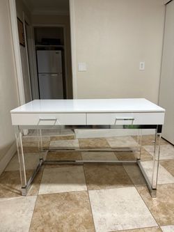 White Gloss Desk with Chrome Legs