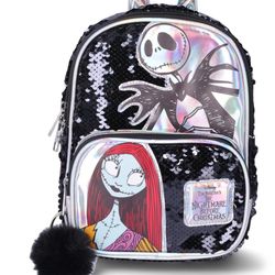 Nightmare Before Christmas Girls Sequined Mini Backpack, Black