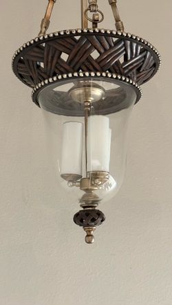 Vintage-Style Brass & Glass Hanging Lantern Chandelier